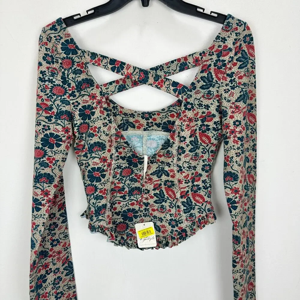Free People Melanie Long Sleeve Top Floral Cotton Cottagecore Romantic Small NWT